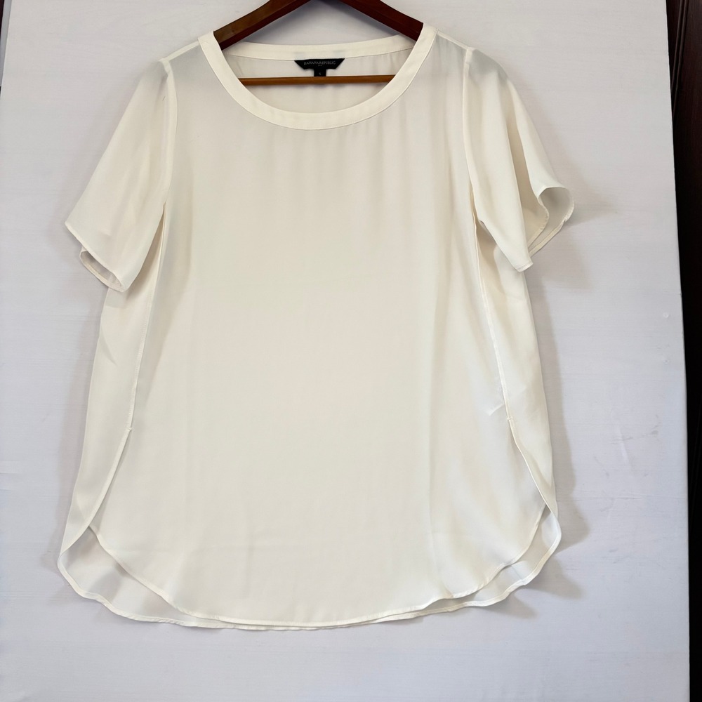Banana Republic Womens Snow Day Off White Crew Neck Short Sleeve Blouse Small